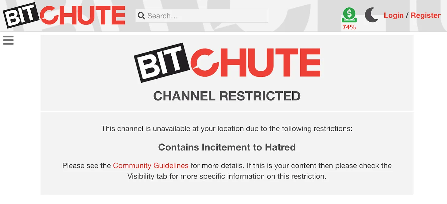 bitchute restricted channel warning