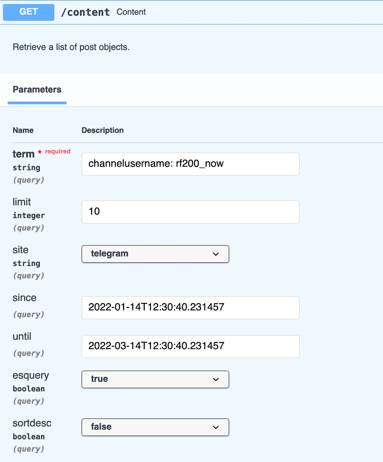 content query form example