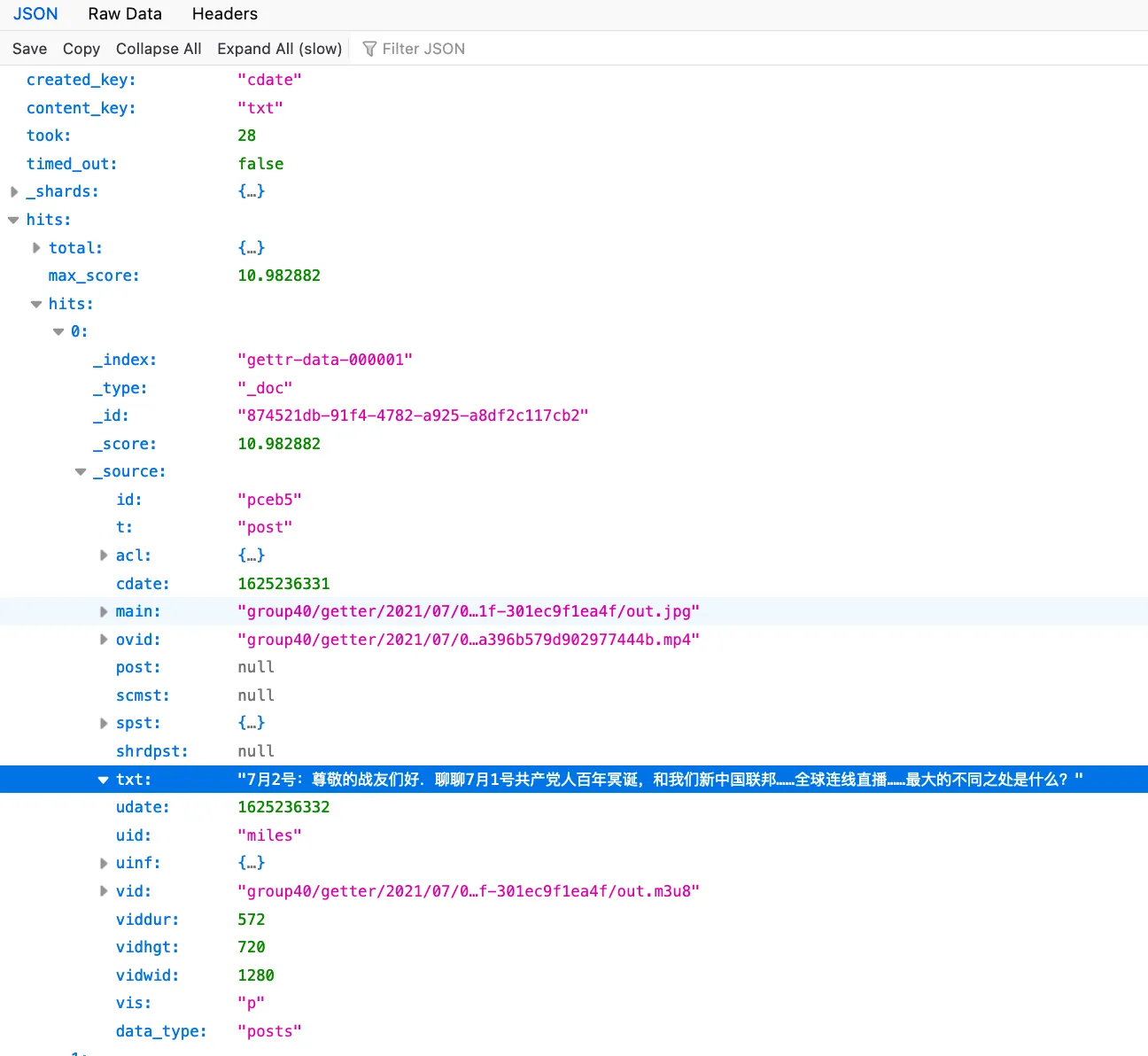 json with txt field