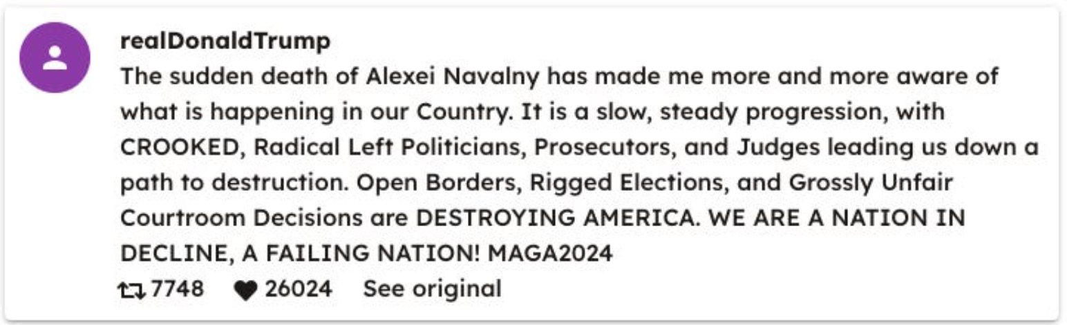 donald trump post on navalny