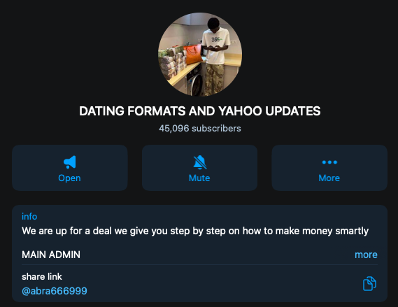 Yahoo Boys scam group on Telegram